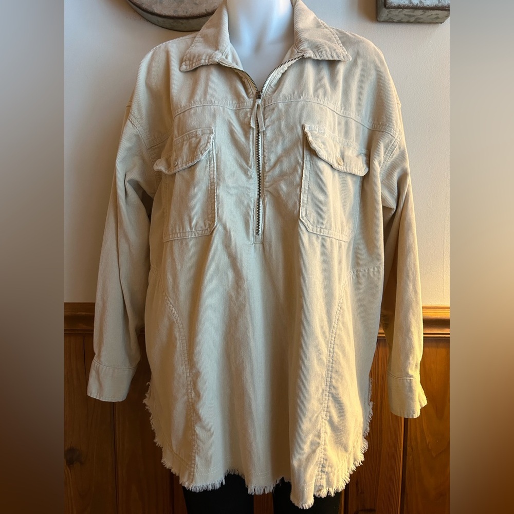 Aerie Women's cotton Medium Cream oversized corduroy Jacket, zipper and pockets - Picture 2 of 7